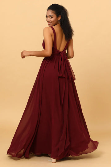 A-Línea Borgoña Vestido de Dama de Honor